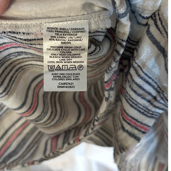 Loft Women's Size M White Linen Striped Off the Shoulder Shorts Romper #0153 - Picture 6 of 6